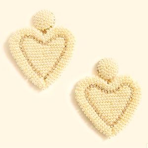 J Crew Beaded heart pearl statement earrings